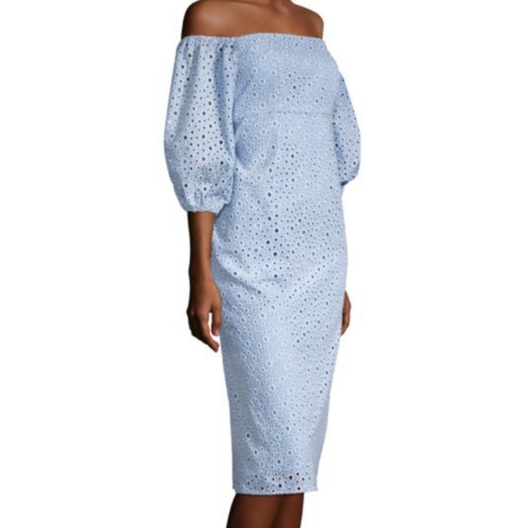 Prose & Poetry Sheila off-the-shoulder midi dress in Blue Eyelet, Size Large. - Picture 3 of 9